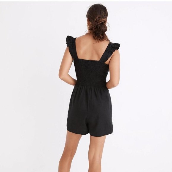 MADEWELL Linen-Blend Lucie Smocked Romper size 10 - Picture 2 of 8